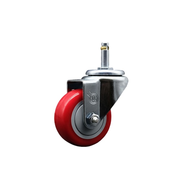 3'' Red Polyurethane Wheel Swivel 7/16'' Grip Ring Stem Caster